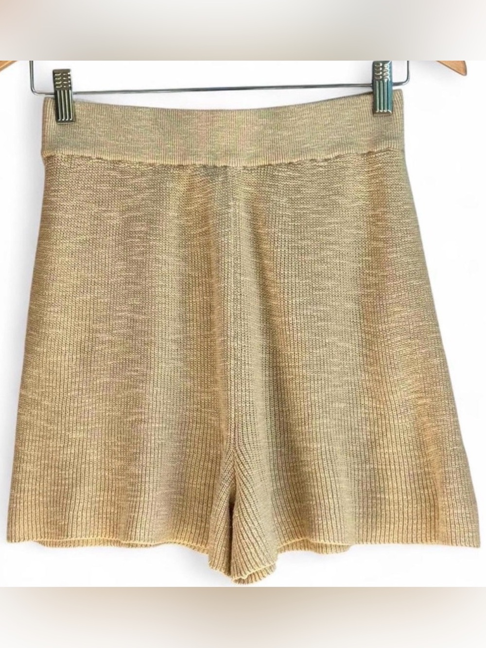 Free People FP Beach Malibu Surf Knit Shorts Small Cream Khaki High Rise Boho